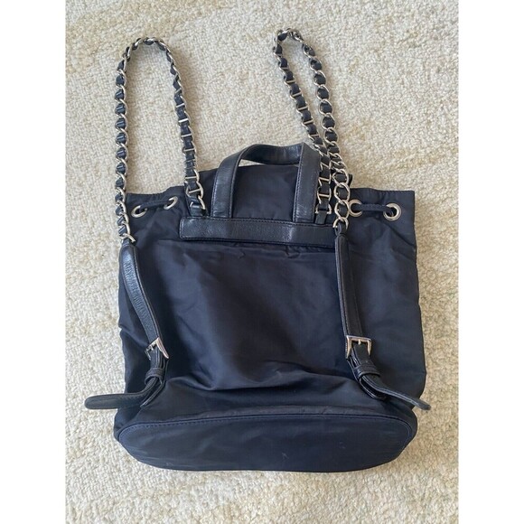 Authentic PRADA TESSUTO SILVER CHAIN / Leather Nylon Backpack - Black Silver - Picture 2 of 16